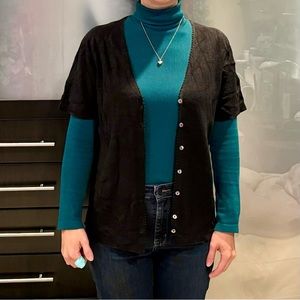 Liz Claiborne Short Sleeve Black Silk Knit Cardigan Sweater